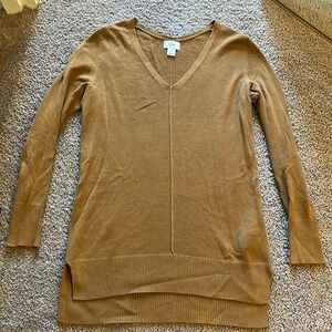 Brown Long V-Neck Sweater with Slim Fit